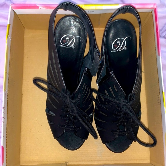 Black Open Back String Heels - Picture 2 of 4